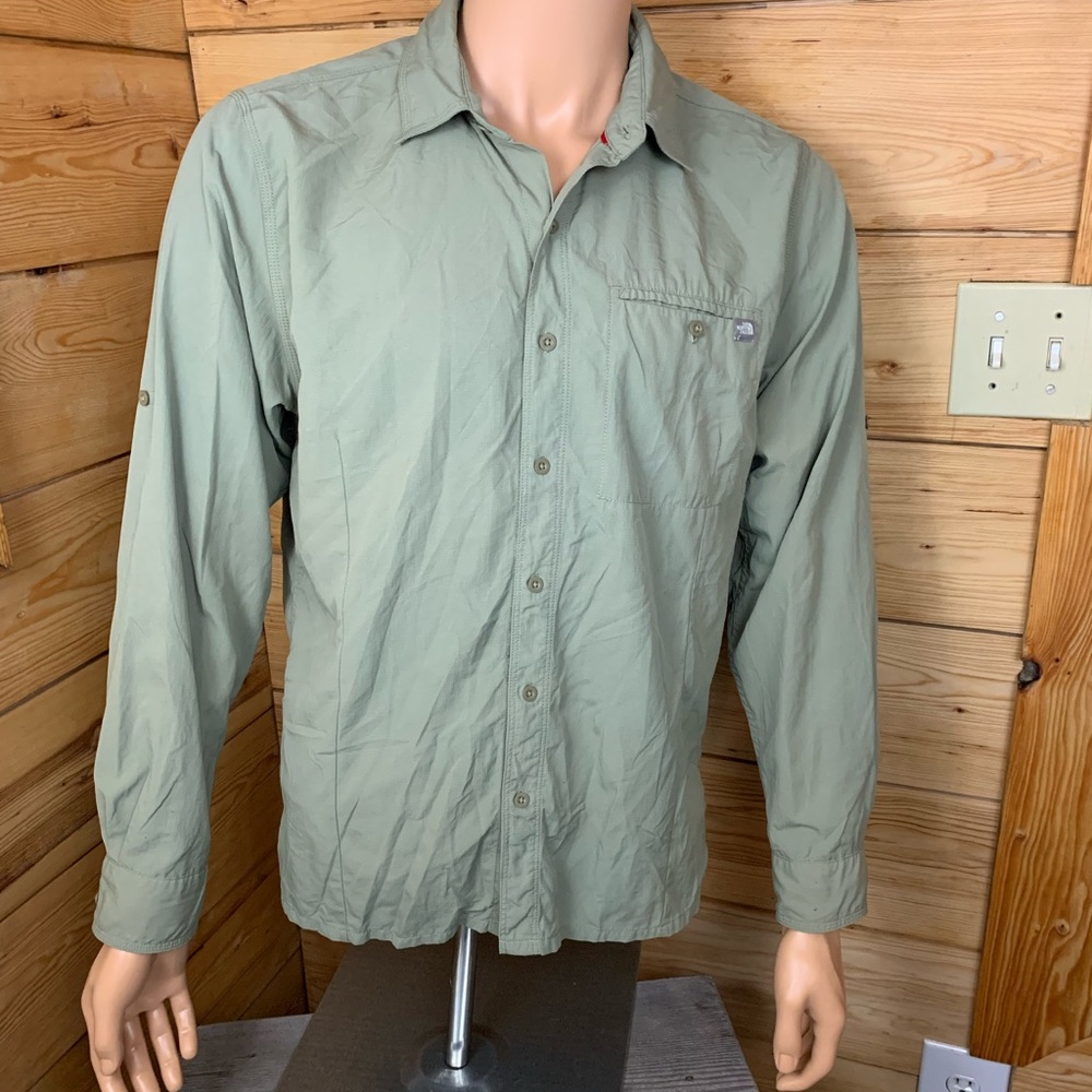 The North Face Men’s Large Sage Green Shirt Jacket 100% Nylon Hiking Camping
